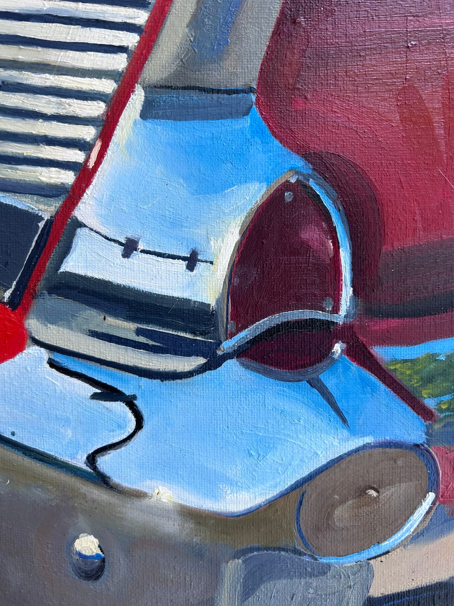 “1957 Bel Air painting detail of chrome reflections