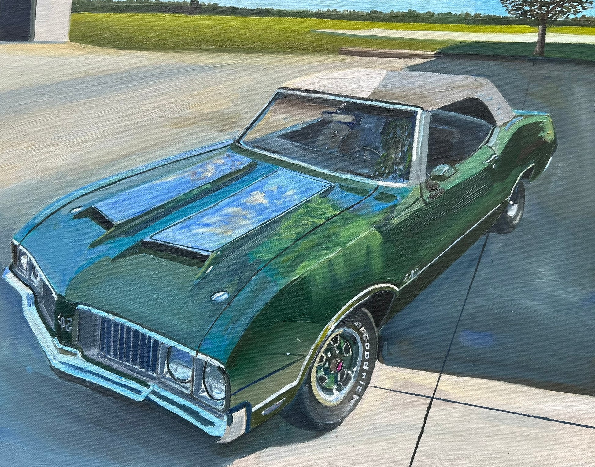Refined Muscle 1970 Oldsmobile 442 original painting by Chris Callen